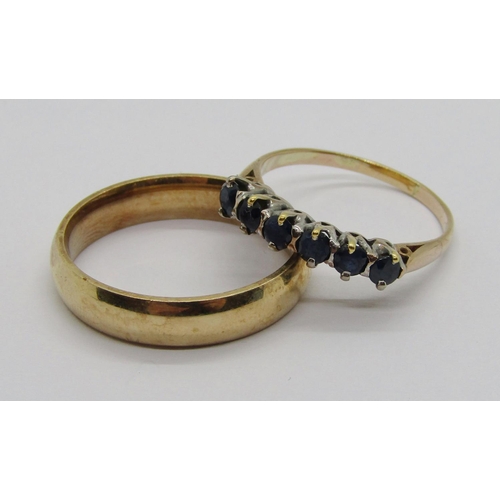 346 - Gents 9ct wedding ring, maker 'LW', Sheffield 2012, size Y, 6.4g, together with a yellow metal sapph... 