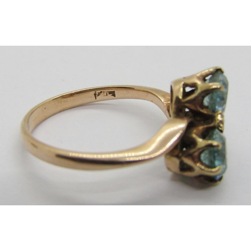 348 - Arts & Crafts yellow metal blister pearl ring, size M, 4.2g and a further yellow metal blue topaz cr... 