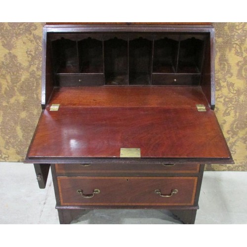 1191 - An inlaid Edwardian mahogany bureau bookcase with satin wood cross banding 189 cm high x 70 cm x 43 ... 