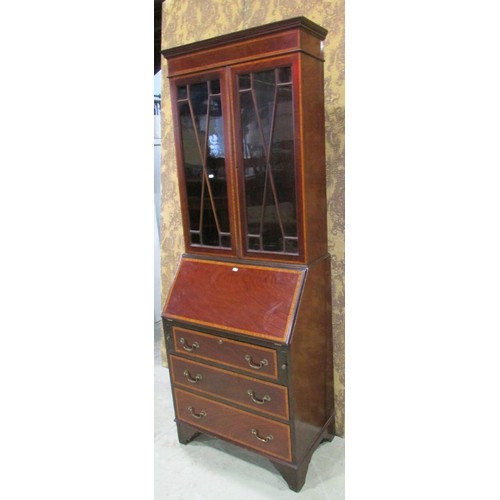 1191 - An inlaid Edwardian mahogany bureau bookcase with satin wood cross banding 189 cm high x 70 cm x 43 ... 