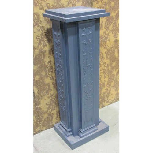 1193 - A painted wooden pedestal with repeating flowering urn panels set on a platform base, 122 cm high x ... 