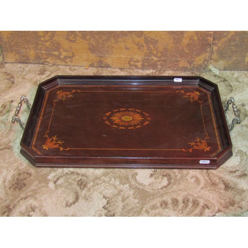 1258 - An Edwardian inlaid mahogany tea tray of rectangular form with canted corners, 63cm x 38cm