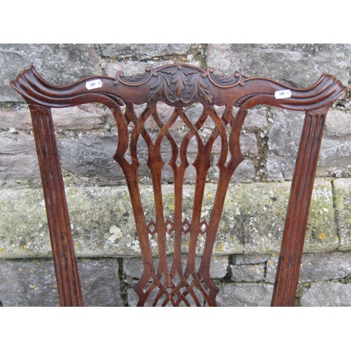 1264 - A Georgian mahogany single chair in the Chippendale stye with Gothic tracery pierced splat and uphol... 