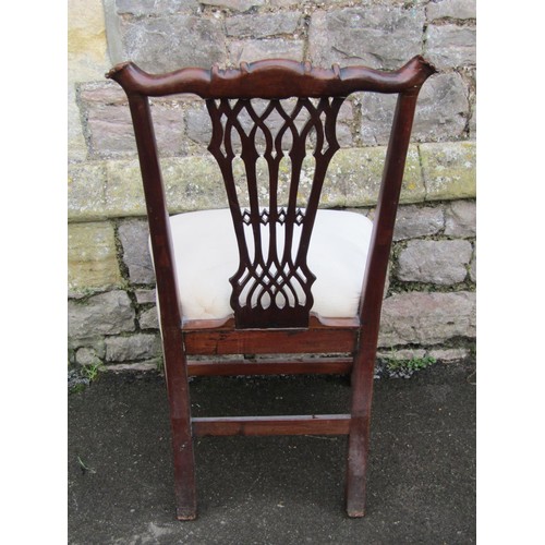 1264 - A Georgian mahogany single chair in the Chippendale stye with Gothic tracery pierced splat and uphol... 