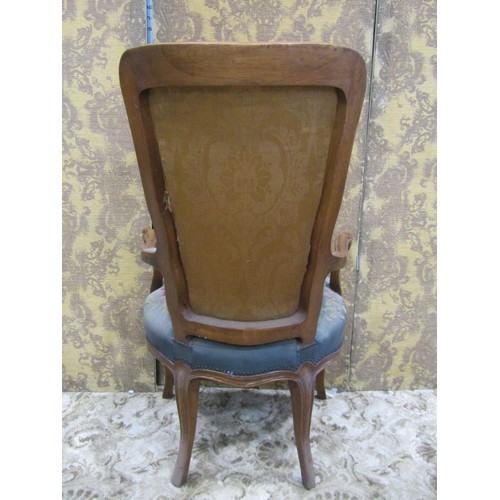 1267 - A 19th century French open armchair with moulded show wood frame and decorative cruel work seat and ... 