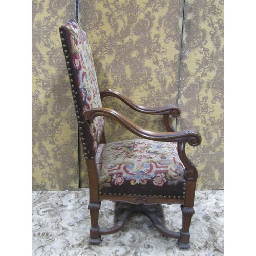 1275 - 19th century French open armchair with floral tapestry upholstery within a show wood frame with carv... 