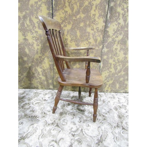 1280 - A late 19th century Windsor elm and beechwood stick back open armchair