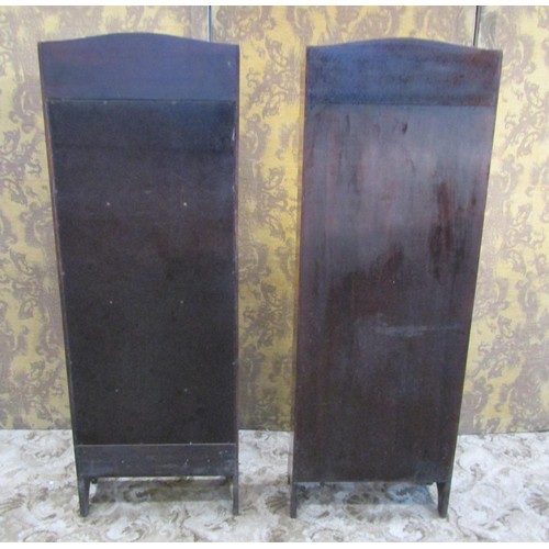 1285 - A pair of small slender Edwardian mahogany free standing open bookcases with fixed shelves and inlai... 