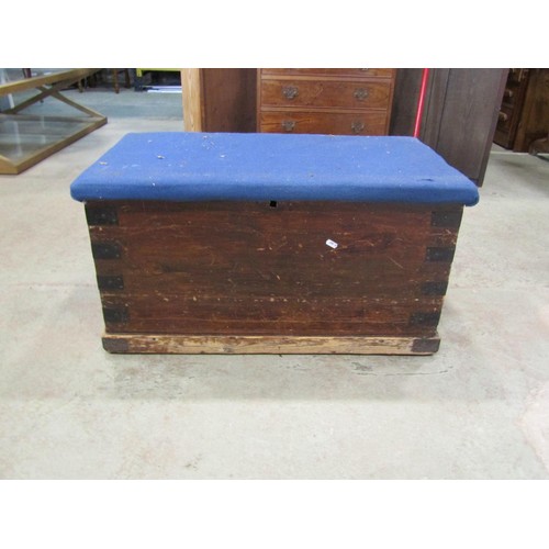 1204 - An antique stained pine seaman's type chest with hinged lid 47 cm high x 110 cm x 48 cm, together wi... 