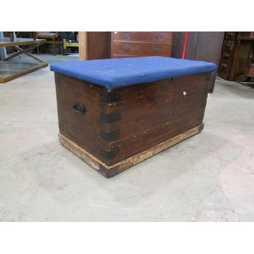 1204 - An antique stained pine seaman's type chest with hinged lid 47 cm high x 110 cm x 48 cm, together wi... 