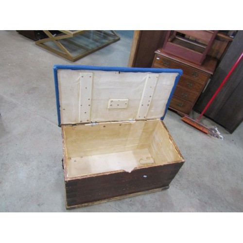 1204 - An antique stained pine seaman's type chest with hinged lid 47 cm high x 110 cm x 48 cm, together wi... 