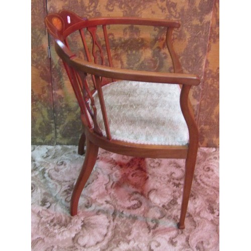 1291 - An inlaid Edwardian mahogany light weight tub chair with horseshoe shaped back