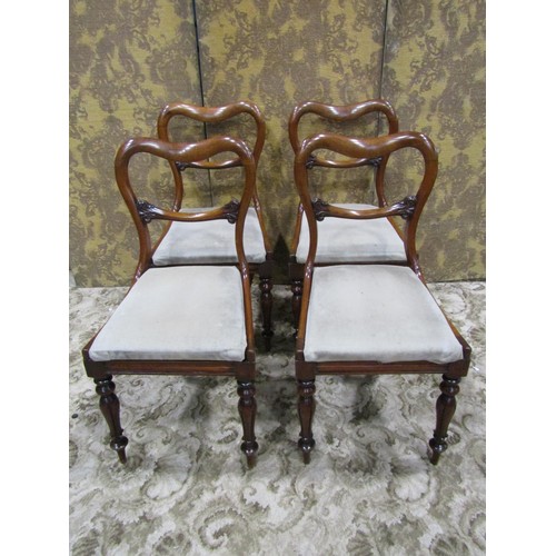 1299 - Set of four Victorian mahogany dining chairs with kidney shaped backs over drop in seats, together w... 