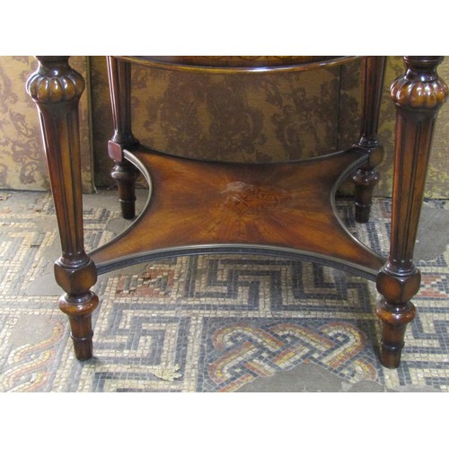 1216 - A good quality reproduction centre table with serpentine moulded brass framed outline, radiating ven... 