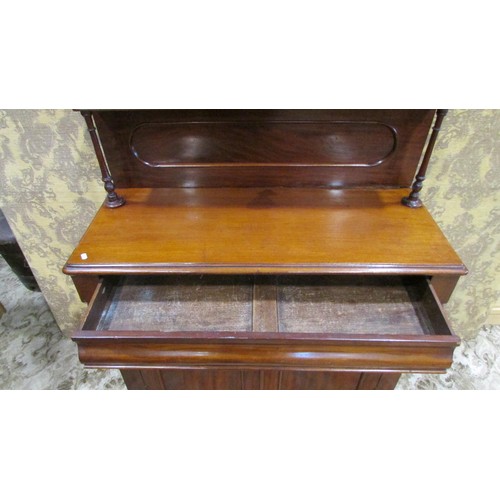 1324 - A Victorian mahogany chiffonier with raised arched and scrolled panelled back over a frieze drawer a... 