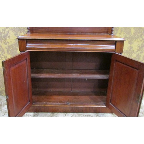 1324 - A Victorian mahogany chiffonier with raised arched and scrolled panelled back over a frieze drawer a... 