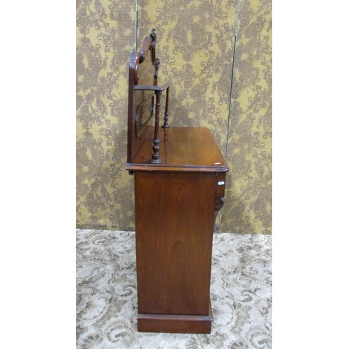 1324 - A Victorian mahogany chiffonier with raised arched and scrolled panelled back over a frieze drawer a... 