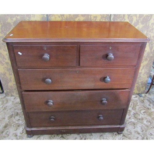 1228 - A Victorian mahogany bedroom chest of three long and two short drawers with moulded outline, 115 cm ... 