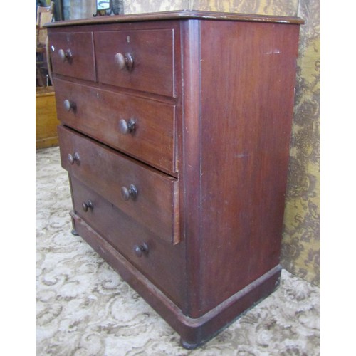 1228 - A Victorian mahogany bedroom chest of three long and two short drawers with moulded outline, 115 cm ... 