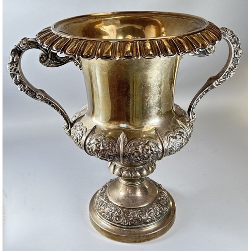 223 - A monumental George V silver twin handled campagna form wine cooler, Sheffield, 1913, by Walker & Ha... 