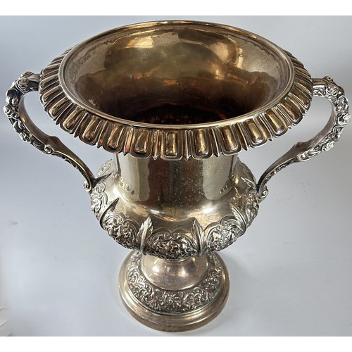 223 - A monumental George V silver twin handled campagna form wine cooler, Sheffield, 1913, by Walker & Ha... 