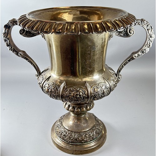 223 - A monumental George V silver twin handled campagna form wine cooler, Sheffield, 1913, by Walker & Ha... 