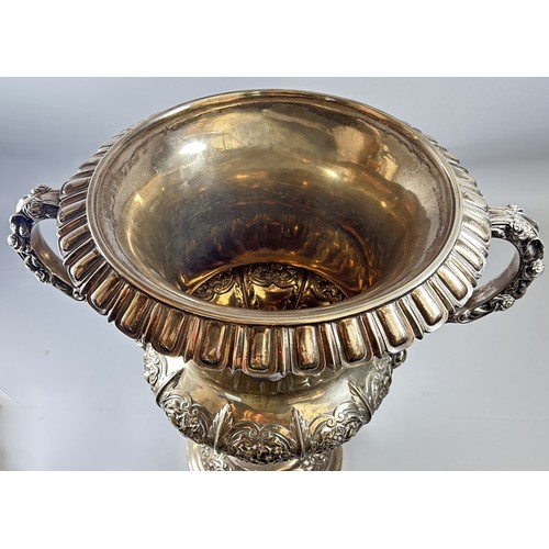 223 - A monumental George V silver twin handled campagna form wine cooler, Sheffield, 1913, by Walker & Ha... 