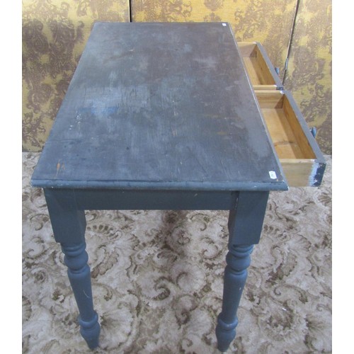 1241 - A Victorian style pine side table fitted with two shallow frieze drawers raised on turned tapered su... 