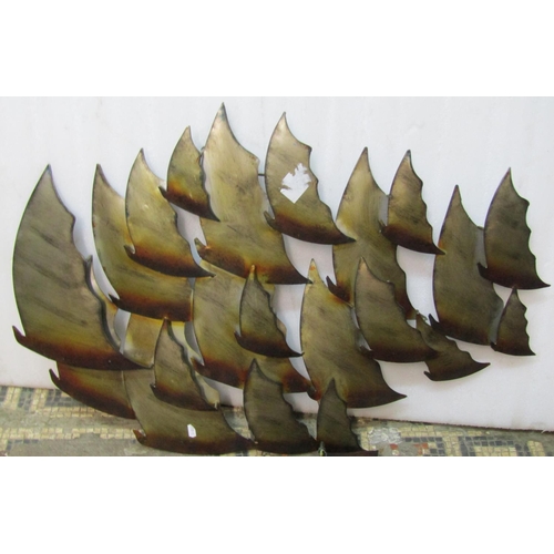 1371 - Wall art: A light sheet metal galleon at full sail with painted finish, 71 cm x 104 cm together with... 