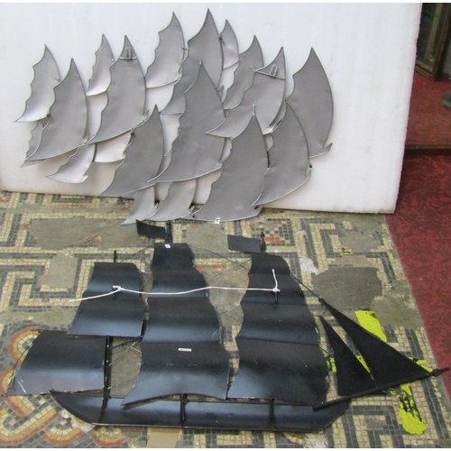 1371 - Wall art: A light sheet metal galleon at full sail with painted finish, 71 cm x 104 cm together with... 