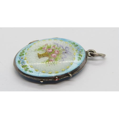 362 - Group of early 20th century enamelled silver jewellery, comprising a continental 935 silver locket w... 