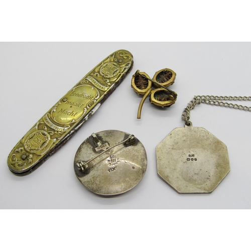 367 - Collection of antique and later costume jewellery to include a 935 silver fob watch with associated ... 