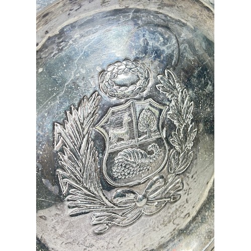 247 - A Peruvian embossed silver salver, stamped 900, Peruana, 33cm diam, 18.9 oz