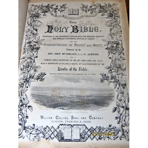 663 - A large Victorian Bible (1868) with brass clasps, maps and multiple engraving illustrations and an u... 