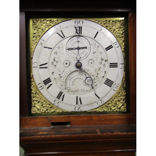 1385 - A Regency mahogany longcase clock enclosing a square brass dial with silvered chapter ring and centr... 