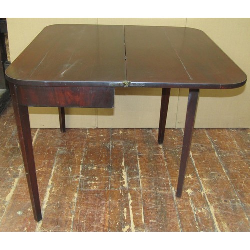 1399 - A Georgian mahogany D-end fold over top tea table, on square tapered legs, 92CM Wide