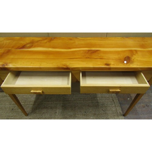 1402 - A cherry wood and oak side table by Brian Griffiths Forest of Dean enclosing two frieze drawers on s... 