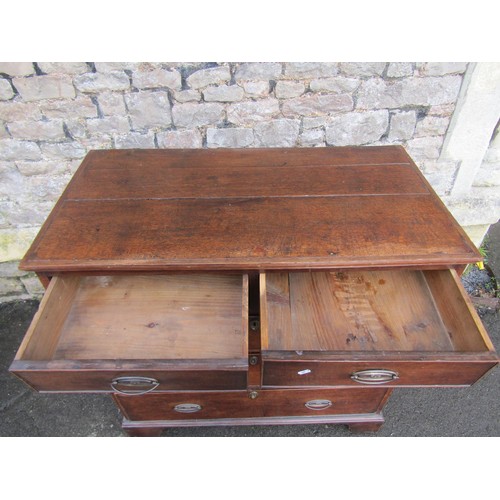 1406 - A Georgian oak country made chest of three long and two short drawers on bracket supports, 100cm wid... 