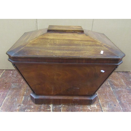 1416 - An early 19th century mahogany sarcophagus shaped cellarette with segmented interior, 60cm high x 75... 