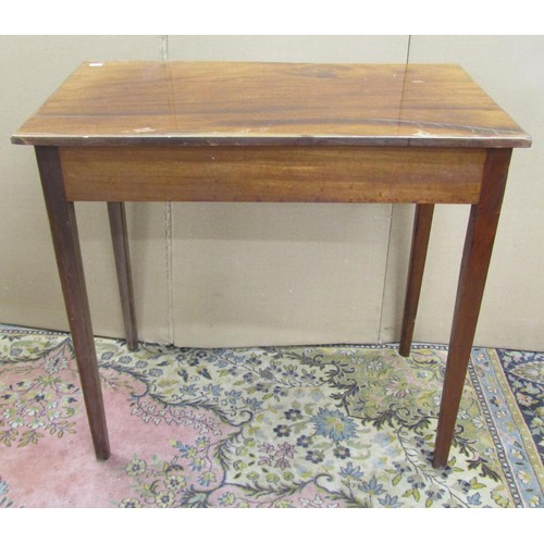 1419 - An early 19th century mahogany side table with shallow frieze drawer on square tapered legs, 80cm wi... 