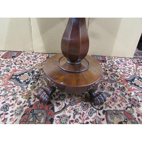 1421 - A Regency mahogany fold over top tea table on an octagonal vase shaped pillar with circular base and... 