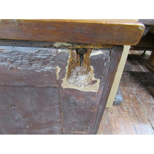 1422 - A large Georgian oak chest of three long graduated drawers, fitted with three pairs of heavy gauge b... 