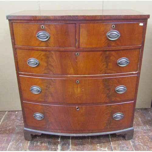 1426 - A Victorian mahogany bow fronted chest of three long and two short drawers on bracket supports, 102c... 