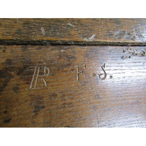 1442 - A 17th century oak writing slope, with floral and bird marquetry inlay (some missing), the sloping t... 