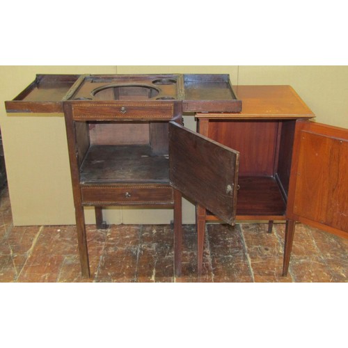 1445 - An inlaid mahogany washstand with a Sheraton revival pot cupboard (2)