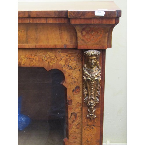 1468 - A Victorian walnut and floral marquetry pier cabinet enclosed by two glazed panelled doors with appl... 