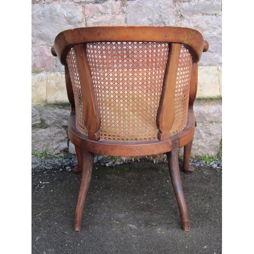 1181A - An Edwardian Bergere chair with horseshoe shaped scrolled back on cabriole supports  (seat for re-co... 