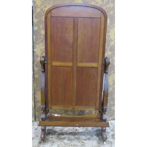 1484 - A Substantial Victorian mahogany cheval mirror of usual form on scrolled supports, 160cm high