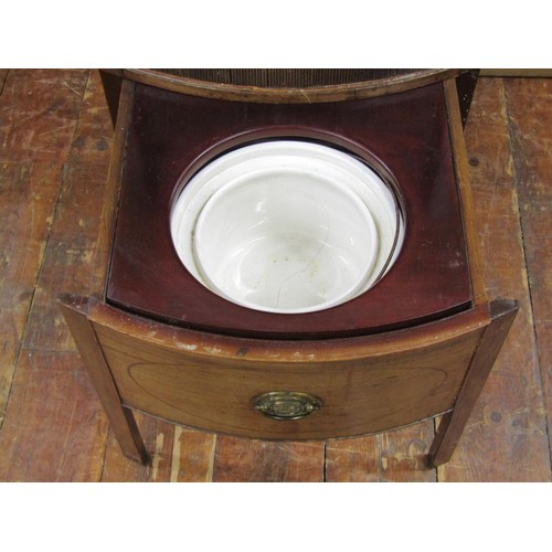 1485 - A Georgian bow fronted commode with tambour front, pull out base and ceramic liner, 75cm high x 50cm... 