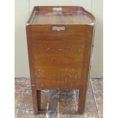 1485 - A Georgian bow fronted commode with tambour front, pull out base and ceramic liner, 75cm high x 50cm... 